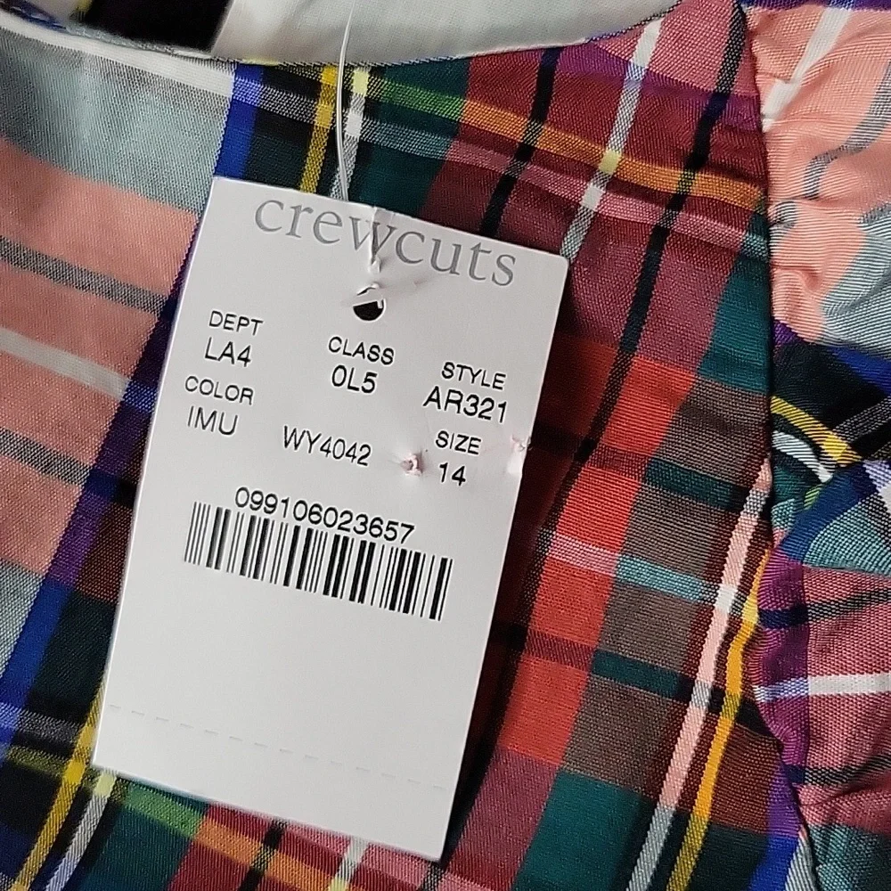 NWT J. Crew Girls Tartan Plaid Ruffle Shoulder Long Sleeve Dress Size 14